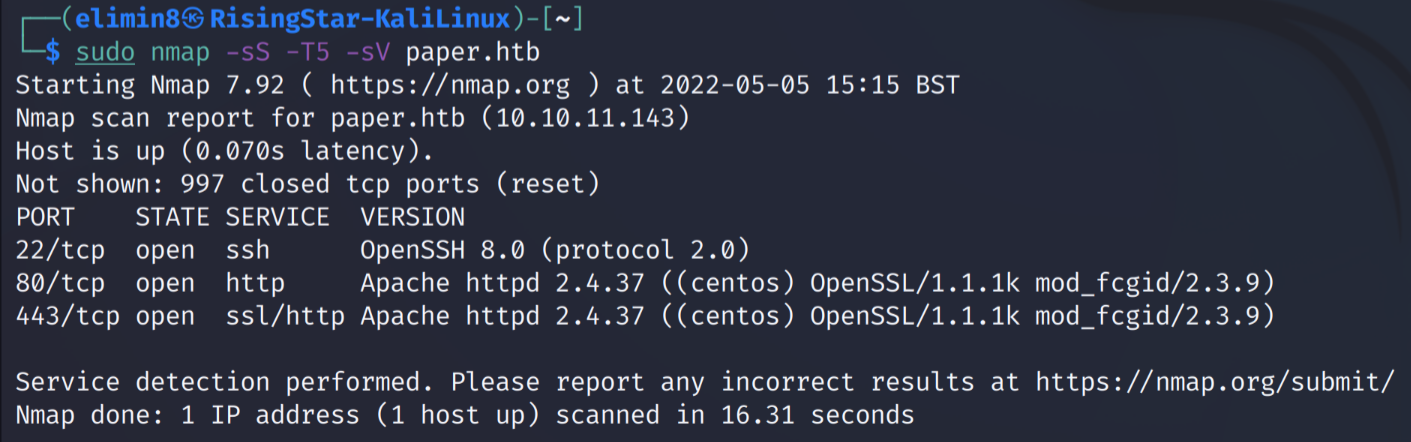 The results of the nmap scan