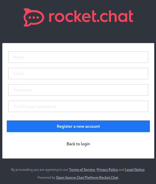 A rocketchat registration page