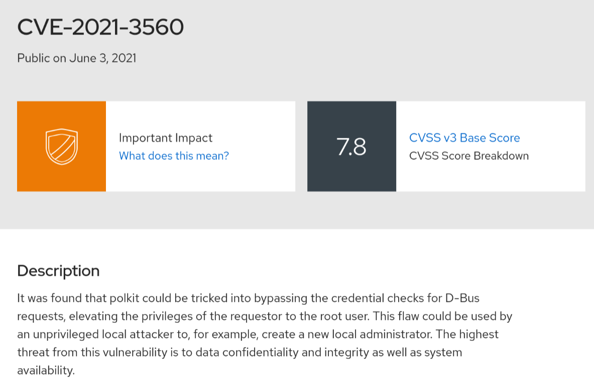 Red Hat’s security report regarding CVE-2021-3560